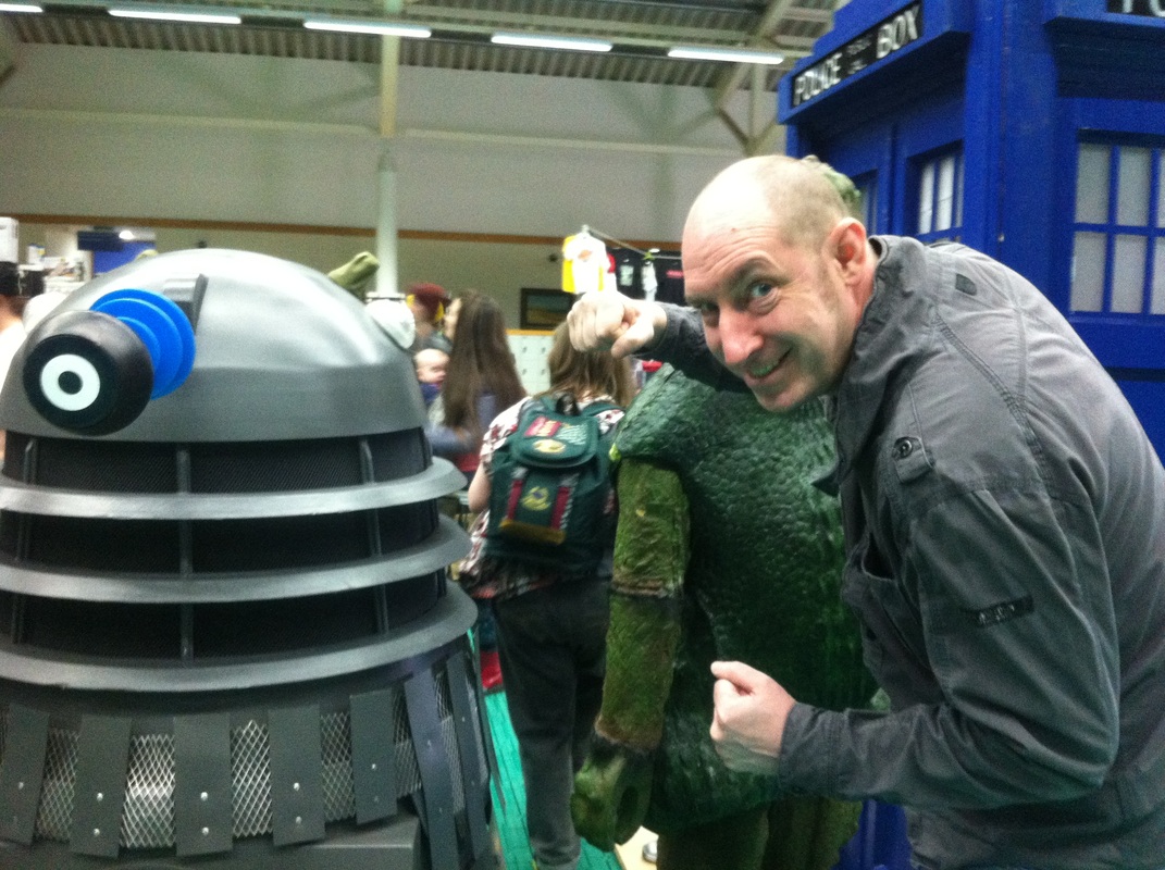Pob punches a Dalek, promoting The Stagg Do